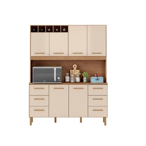 Armário de Cozinha Lívia 1,57m com 6 Portas Amêndoa Off White
