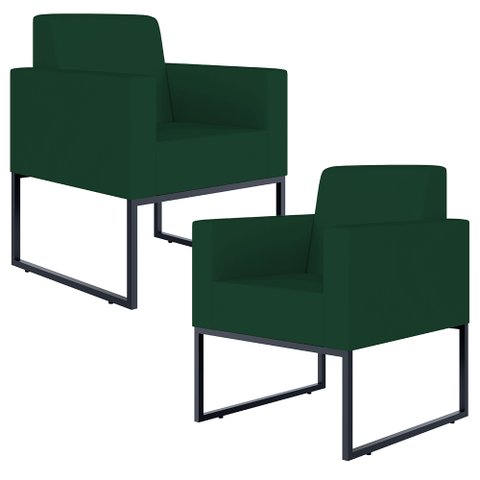 Kit 2 Poltronas Decorativas Sala e Recepção Base Fixa Metal Helô L02 Suede Verde Musgo - Lyam