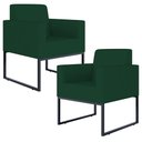 Ver imagem 1 de Kit 2 Poltronas Decorativas Sala e Recepção Base Fixa Metal Helô L02 Suede Verde Musgo - Lyam