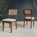 Ver imagem 5 de Conjunto Mesa de Jantar Redonda 4 Cadeiras Estofadas Encosto Tela 100% MDF Pinhão/Cinza Escuro - Dal