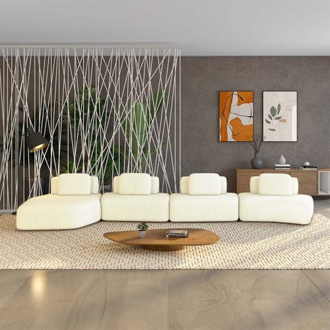 Sofá Ilha Sala de Estar Dakota 4 Módulos 626cm Encostos Almofadas Soltas Linho Offwhite G33 - Gran B