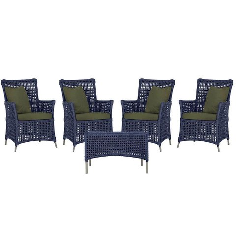 4 Poltronas e 1 Mesa Igapó Alumínio Fendi Corda Náutica E13 Azul