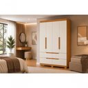 Ver imagem 1 de Guarda Roupa Solteiro Doble 4 Portas 4 Gavetas MDP Cinamomo Off White 160cm