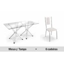 Ver imagem 1 de Sala de Jantar Completa Volga c/ Tampo Vidro 150cm + 6 Cadeiras Lisboa Cromado/Courano Branco - Kapp