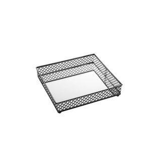 Bandeja quadrada de metal preta com espelho Lyor 17 cm