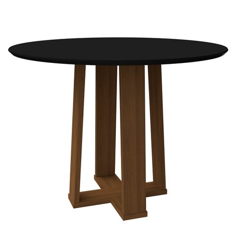Mesa Redonda 4 lugares Com Vidro 3mm de 120cm  Sem Cadeiras Le Mans Imbuia - Preto - ÉdeCasaMóveis                                             