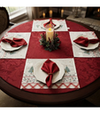 Ver imagem 3 de Toalha de Mesa Redonda Natalina 4 Lugares Vermelha e Jogo Americano Papai Noel 4 Peças
