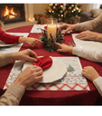 Ver imagem 5 de Toalha de Mesa Redonda Natalina 4 Lugares Vermelha e Jogo Americano Papai Noel 4 Peças