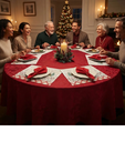 Ver imagem 4 de Toalha de Mesa Redonda Natalina 4 Lugares Vermelha e Jogo Americano Papai Noel 4 Peças