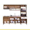 Ver imagem 4 de Cozinha Compacta Moderna com Balcão Pia Antonela 245Cm Armário Forno/Micro MDP Mel Branco - ClickLar