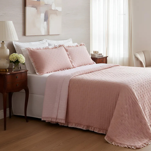 Colcha King Size Magnólia Bordada Luxo 200 Fios Maciez Total:rosa