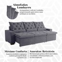 Ver imagem 2 de Sofá Retrátil 210m 3 Lugares Reclinável em Suede Moderno Milão Cinza