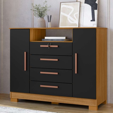 Cômoda Sapateira Essence 4 Gavetas 2 Portas Multiuso Moderno Quarto
