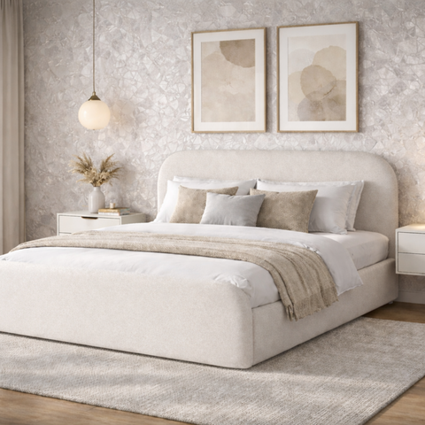 Cama Estofada Valentina 1.40m Casal Estrutura Reforçada Estilo Contemporâneo em Linho Off White