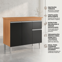 Ver imagem 2 de Armário Balcão Gabinete Jade P/ Cozinha Compacta Modulada Área Gourmet Dispensa 1m 3 Portas 1 Gaveta