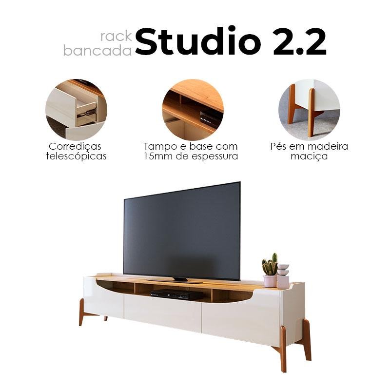 Rack Bancada Ambiente Studio com Painel para Tv Loft 2.2 Off White Nature - Imcal - 6