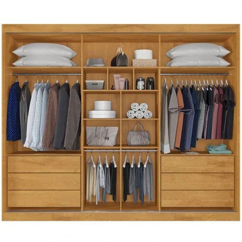 Guarda Roupa Casal Athenas 3 Portas de Correr 6 Gavetas MDF Peroba-Off White Móveis Europa