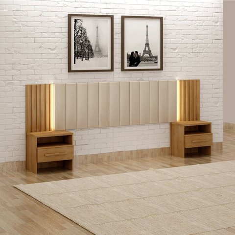 Cabeceira de Casal com 2 Mesas de Cabeceira e Led Los Angelis