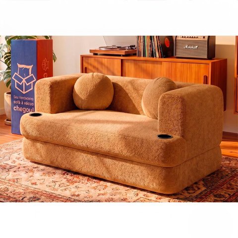 Sofá Cama Hali 1,50m Xpand Tech Tecido Bouclê Caramelo Cama Inbox