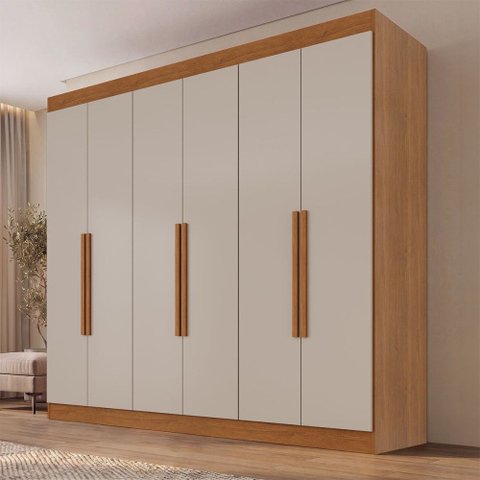 Guarda-Roupa Casal Malta 6 Portas 2 Gavetas Cinamomo/Off White - Pnr Móveis