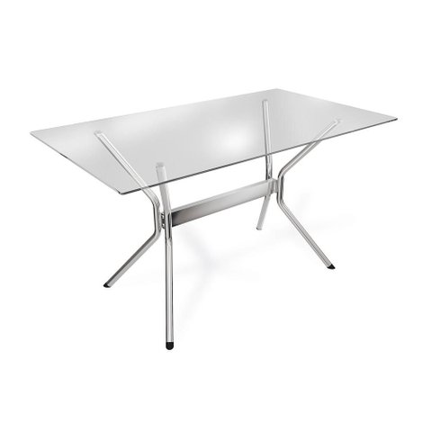 Mesa Loire Kappesberg Cromada com Tampo de Vidro Incolor 140cm