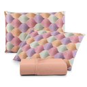 Ver imagem 1 de Jogo de Lençol Luar Casal 3 Peças Malha 100% Algodão Estampado Salmão Geométrico