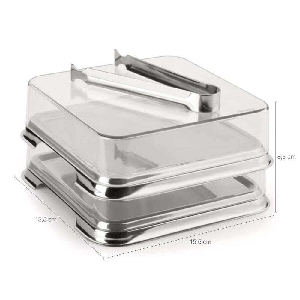 Kit Porta Pão Porta Frios e Porta Bolo Aço Inox Tampas Transparentes Vision Forma - 4