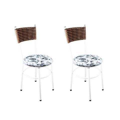 2 Cadeiras Brancas para Cozinha Viena Avelã:Floral Branco
