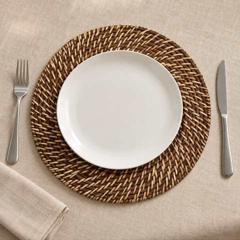 Sousplat Redondo Artesanal Marrom-Claro 32 cm Bambu e Rattan