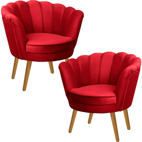 Kit Duas Poltronas Pétala em Sued Premium Vermelho Sua Casa Decorações