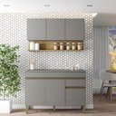 Ver imagem 7 de Kit Balcão de Pia com Tampo e Aereo 120 Cm 6 Portas 1 Gaveta Madrid - Gris/gris/cp-freijó