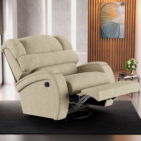 Poltrona do Papai Sala de Cinema Reclinável Kylie Glider Manual Giratória USB Linho Bege G23 Gran Be