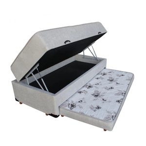 Cama Box Baú Solteiro Conjugada de Mola com Cama Auxiliar Bicama 3 em 1 Suede Bege