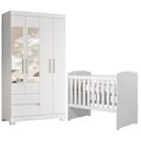 Ver imagem 1 de Berço Americano Mini Cama Soninho com Guarda Roupa Olimpia com Espelho Branco Flex - Móveis Albatroz