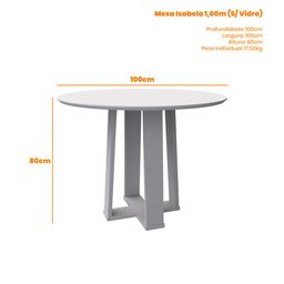 Mesa de Jantar Redonda Isabela S/vidro C/tampo de Madeira 1,0m New Ceval - Ype - 2