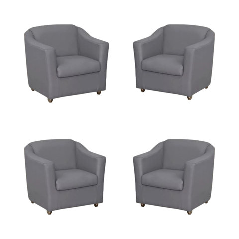 Kit 4 Poltronas Bia Decorativa Reforçada Recepção Clinica Salão Sala de Estar Corino:cinza