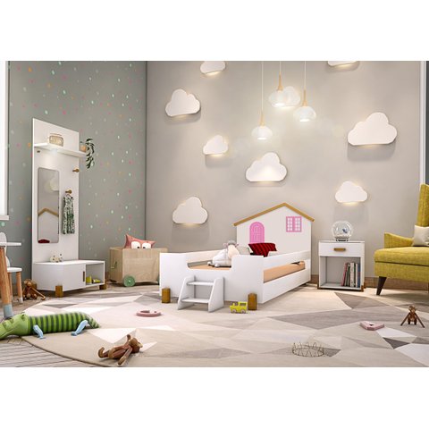 Cama Solteiro Casinha Belíssima Branco/mel e Rosa - Divaloto