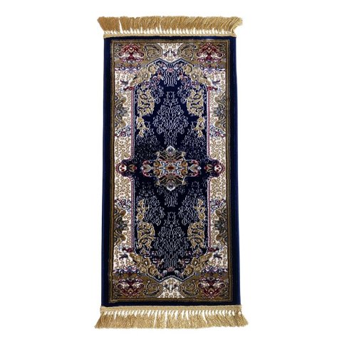Tapete Persa Royal Azul Marinho 50x85cm Fio Acetinado - Decoração para Quarto e Sala