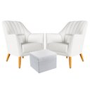 Ver imagem 1 de Kit 2 Poltronas Orion Bordada com Puff Quasar Courino Branco Aradecor