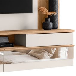 Painel Home Suspenso Tv 75 " Turin Espelho e Luminária Led:carvalho Teca/off White Ártico - 6