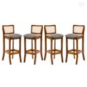 Ver imagem 1 de Kit 4 Banquetas Alta com Encosto em Rattan Portugal Estofado Linho Cinza L55 Rmi