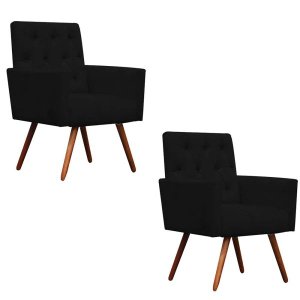 Kit 2 Poltronas Decorativa Nina Capitonê Suede Preto - Dominic Decor