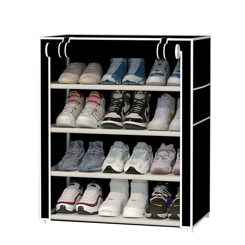 Sapateira Dobrável com 4 Prateleiras Cor Preto