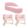 Kit Divã Luna 140cm Lado Direito e 02 Poltronas Base de Ferro Dourado Suede Amarena Móveis Rosa Bebê - 1