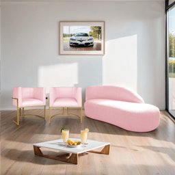 Kit Divã Luna 140cm Lado Direito e 02 Poltronas Base de Ferro Dourado Suede Amarena Móveis Rosa Bebê - 2