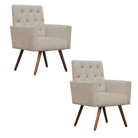 Kit 2 Poltronas Decorativa Nina Capitonê Suede Bege - Dominic Decor