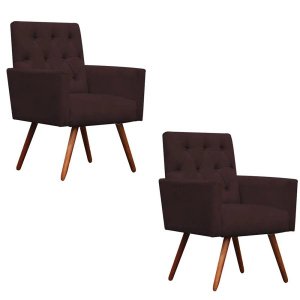 Kit 2 Poltronas Decorativa Nina Capitonê Suede Marrom - Dominic Decor
