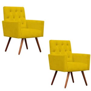Kit 2 Poltronas Decorativa Nina Capitonê Suede Mostarda - Dominic Decor