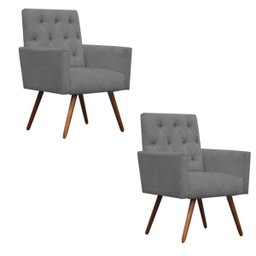 Kit 2 Poltronas Decorativa Nina Capitonê Suede Cinza - Dominic Decor - 1
