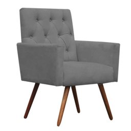 Kit 2 Poltronas Decorativa Nina Capitonê Suede Cinza - Dominic Decor - 2